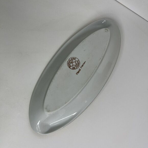 Porcelain De France Hand Painted Oval Celery Dish Trinket Gold Cream 9.5" x‎ 4" - Picture 4 of 6